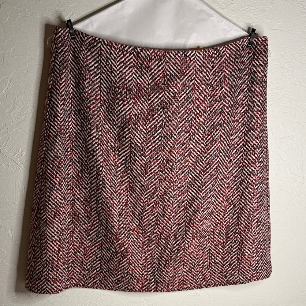 LOFT Red and Black Herringbone Pencil Skirt